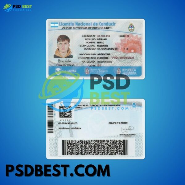 Argentina Driving License Fully Editable PSD Template