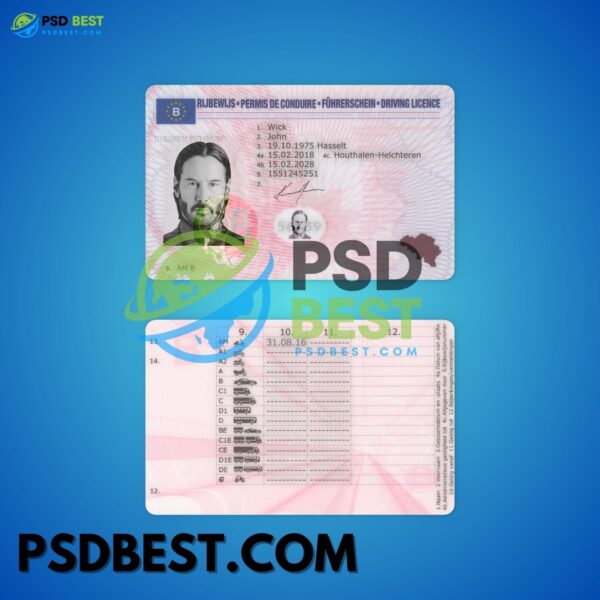 Belgium Driving License Fully Editable PSD Template